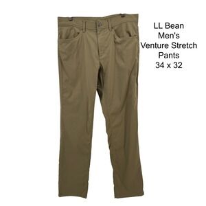 LL Bean Men's Venture Stretch Pants Khaki 34 x 32 Nylon Spandex Outdoor Casual
